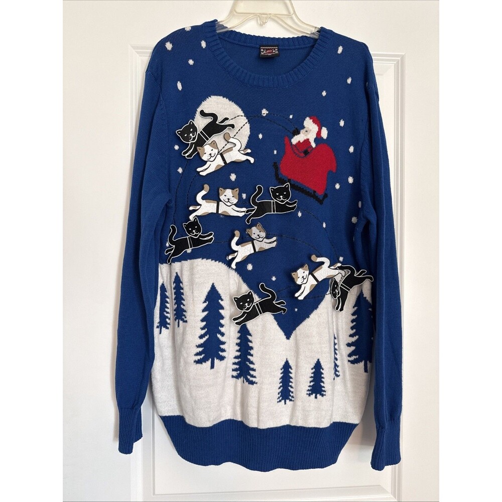 Black & White Cats Christmas Ugly Sweater Funny Santa Rein-Cats XL
